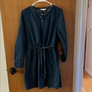 Free Assembly Functional Drawstring Ruffle-Detail Denim Dress